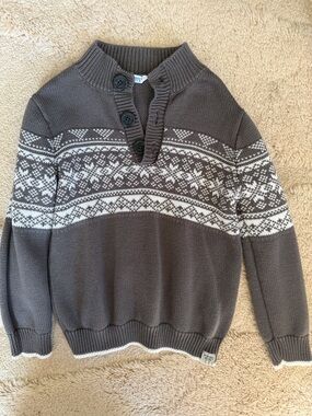 Toddler Gray Fair Isle Button-Neck Sweater